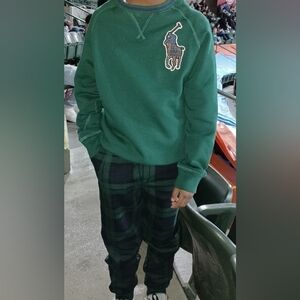 Green Sweatshirt with Embroidered Logo And Plaid Sweat Pants